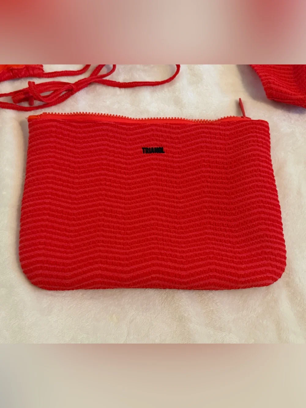 triangl swimwear Red Ribbed Triangle Bikini Set with Zip Pouch. NEW with tags!